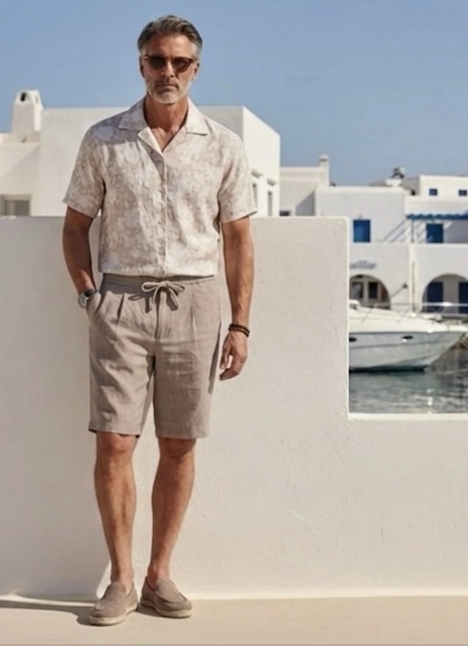 Men’s beige summer outfit Farfa with shirt and shorts