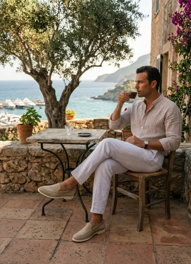 Italian premium menswear Farfa linen shirt and linen trousers
